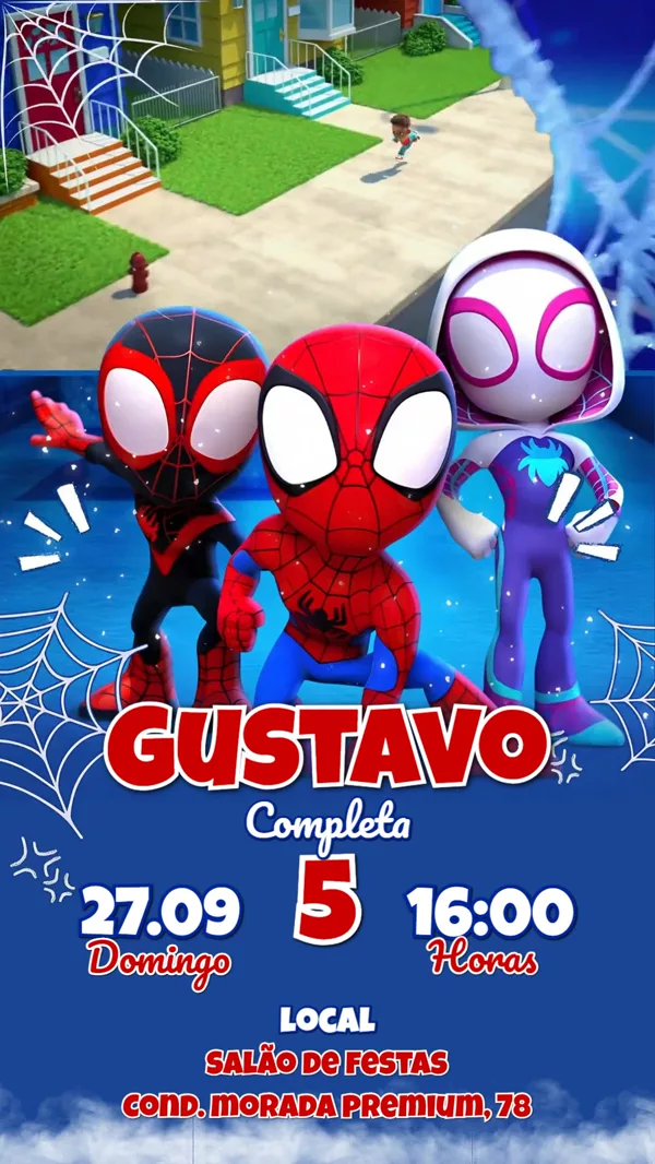 Convite Animado Aniversário Spidey e Seus Amigos Para Editar Online