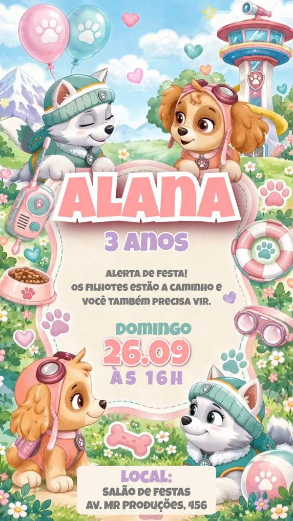 Convite Animado Aniversário Patrulha Skye Everest Para Editar Online