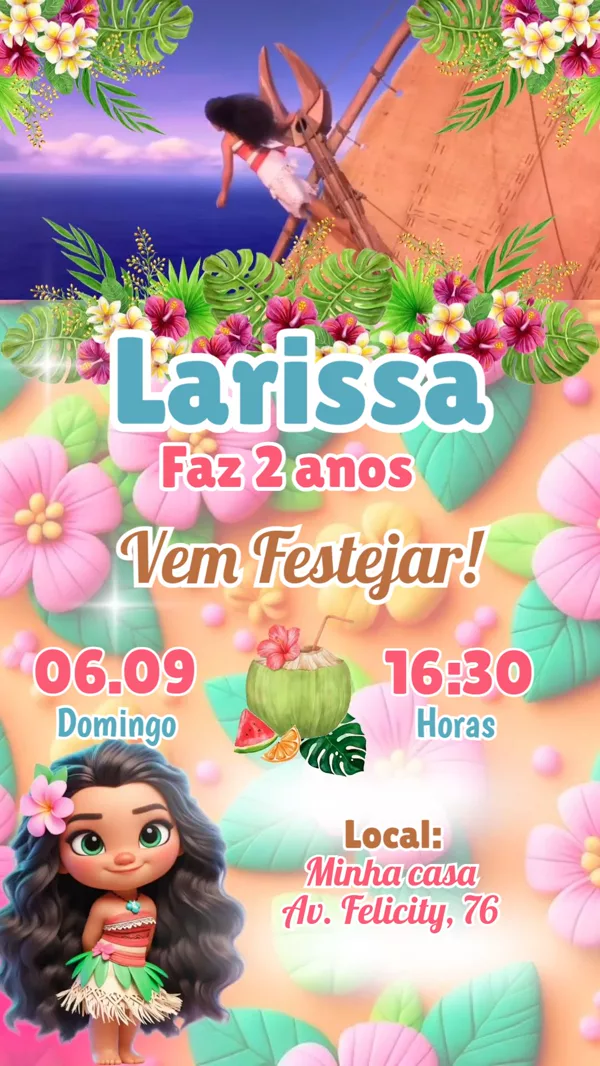 Convite Animado Aniversário Moana Baby Para Editar Online