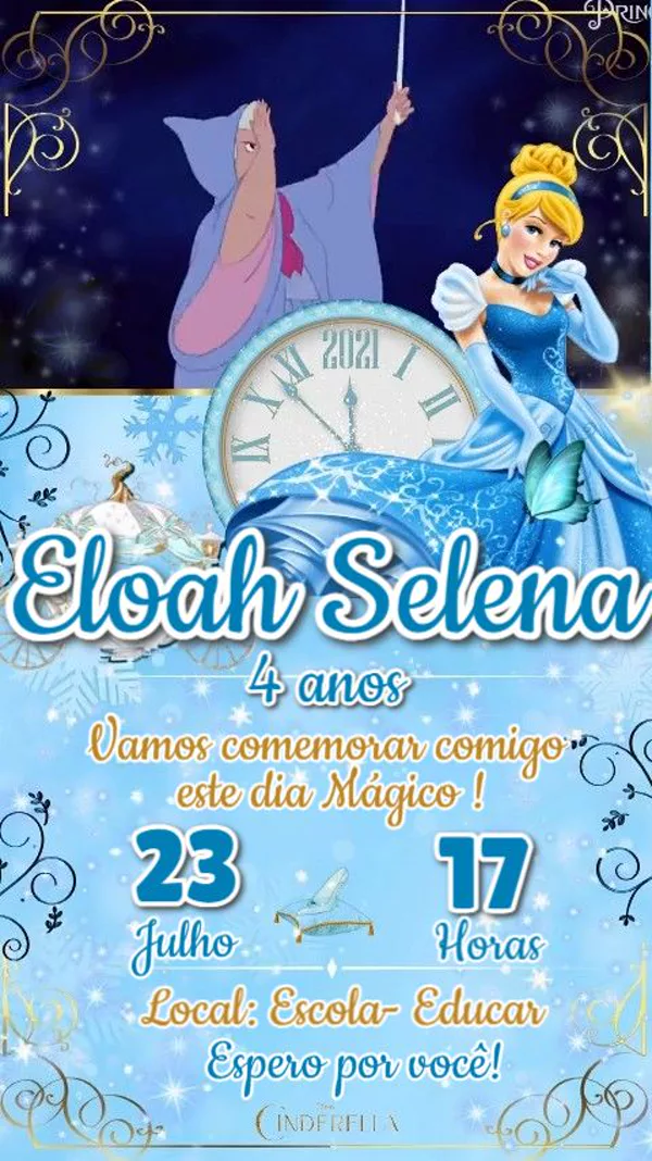 Convite Animado Aniversário Princesa Cinderela Para Editar Online