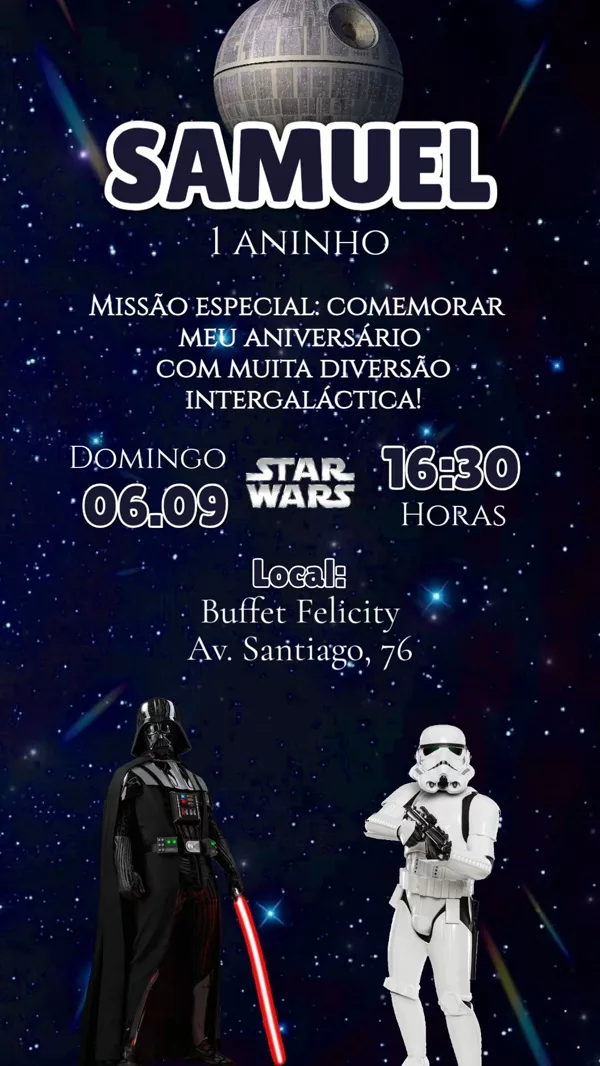 Convite Animado Aniversário Star Wars Death Star Para Editar Online