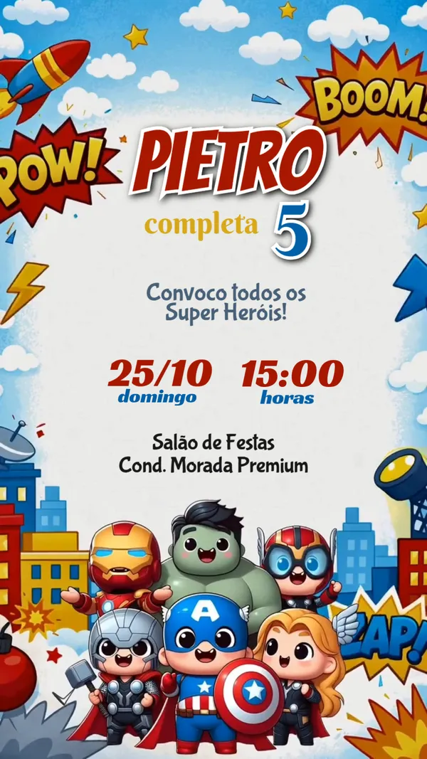 Convite Animado Aniversário Vingadores Baby Cidade Para Editar Online
