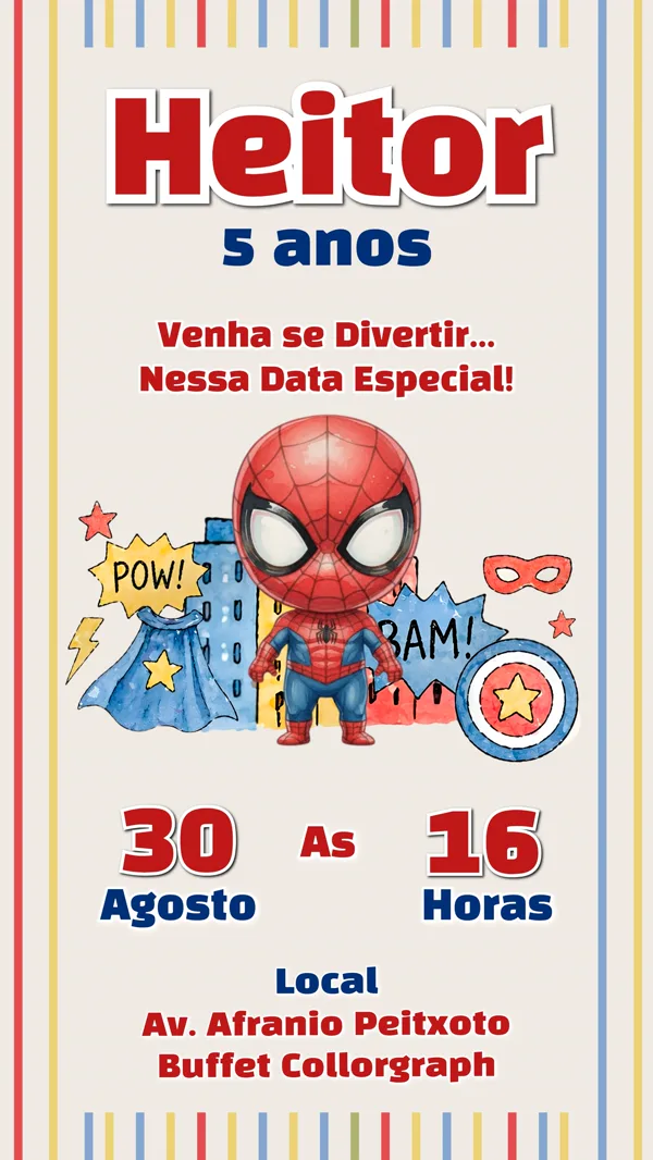 Convite Aniversário Homem-Aranha Para Editar Online