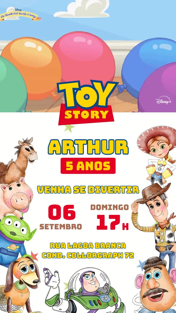 Convite Animado Toy Story para Aniversário Infantil Editável
