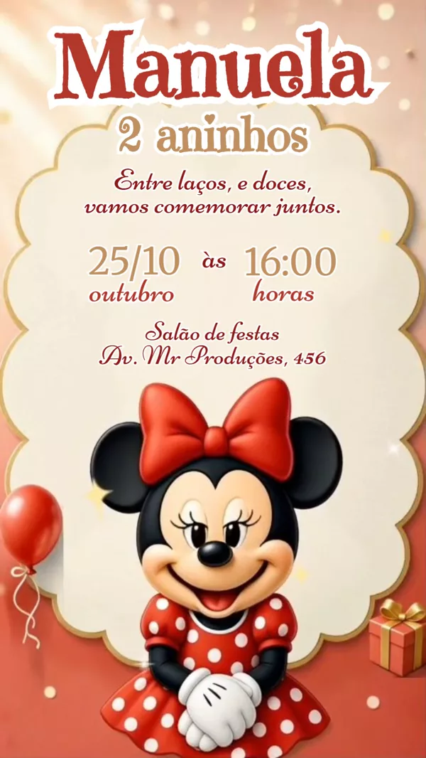 Convite Animado Aniversário Minnie Vermelha Para Editar Online