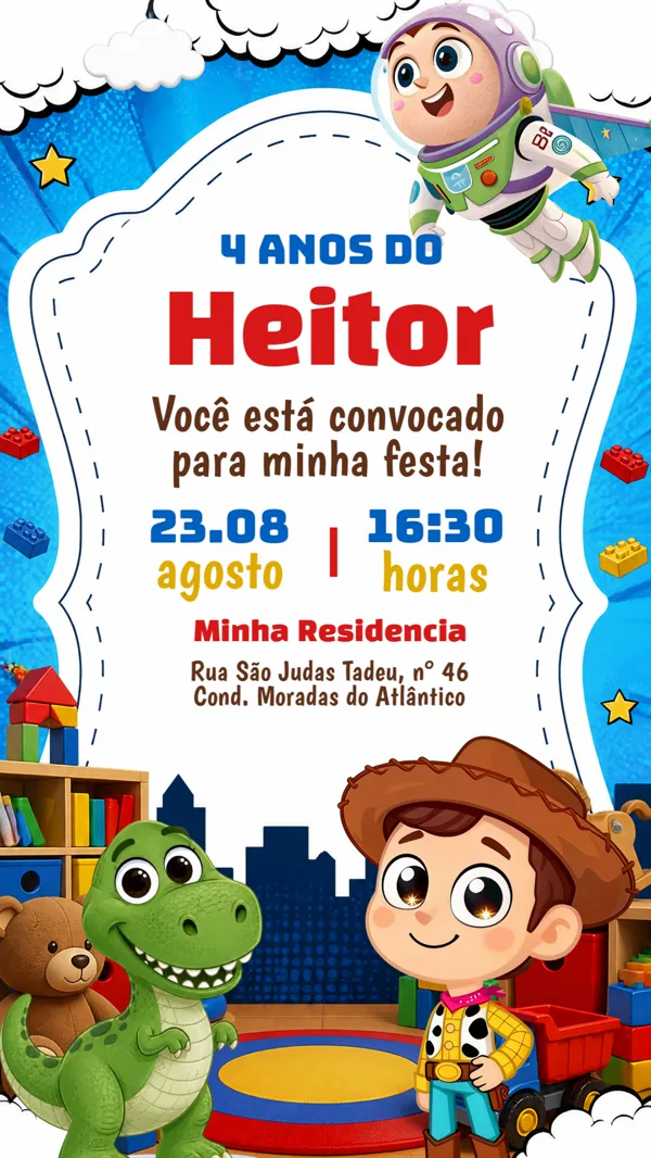 Convite Aniversário Toy Story Para Editar Online