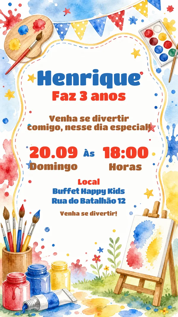 Convite Aniversário Pintando o 7 Para Editar Online