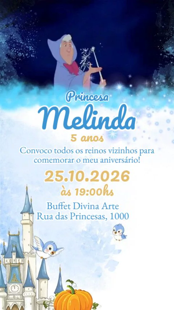 Convite Animado Aniversário Cinderela Disney Para Editar Online