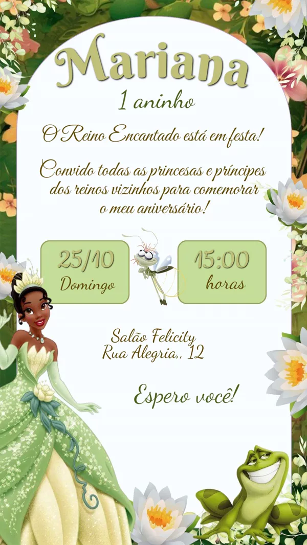 Convite Aniversário Princesa Tiana Para Editar Online