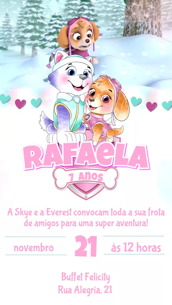 Convite Animado Aniversário Patrulha Canina Neve Para Editar Online