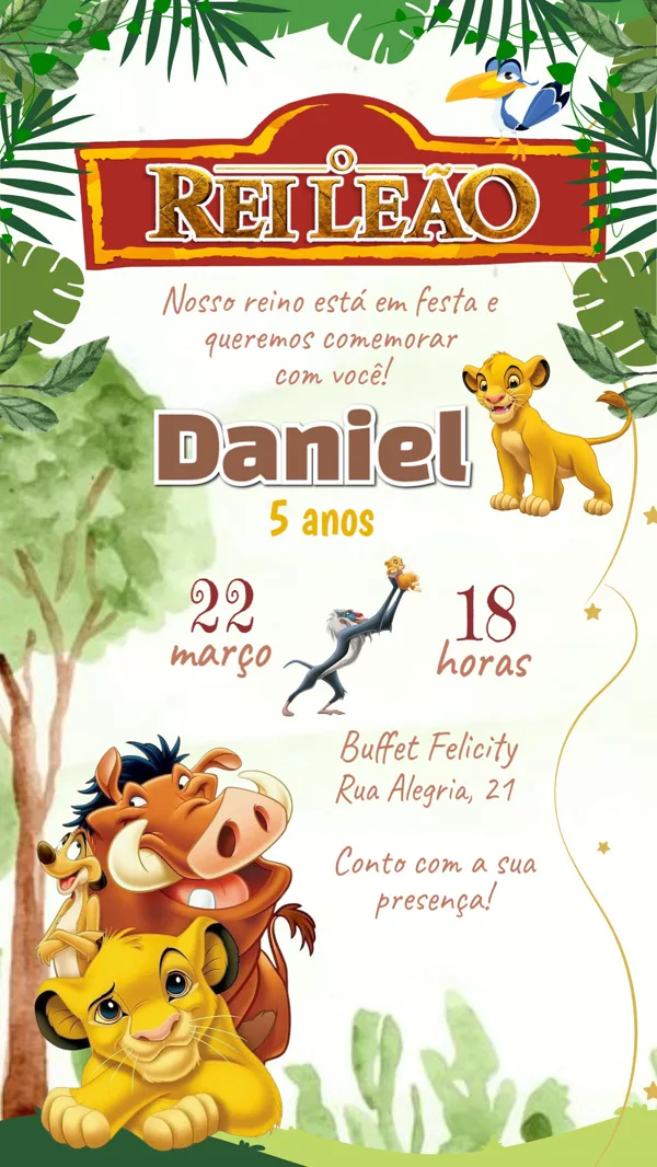 Convite Aniversário O Rei Leão Para Editar Online