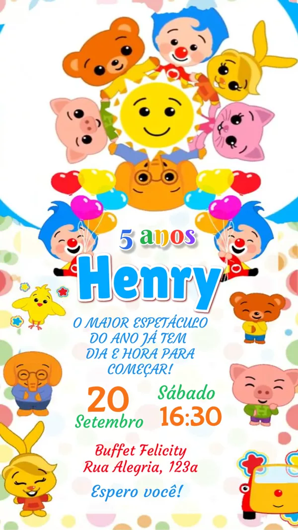 Convite Animado Aniversário Plim Plim Turma Para Editar Online