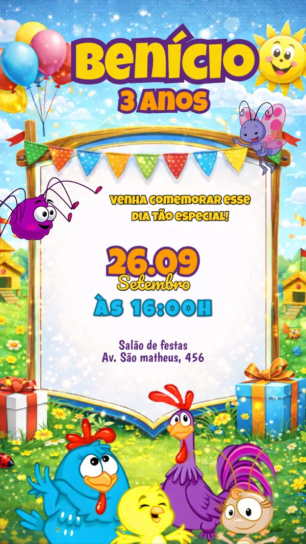 Convite Aniversário Galinha Pintadinha Para Editar Online