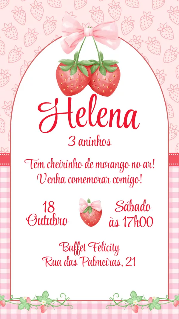Convite Aniversário Moranguinho Para Editar Online