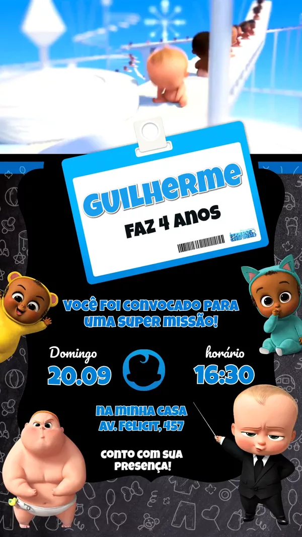 Convite Animado Aniversário Poderoso Chefinho Para Editar Online