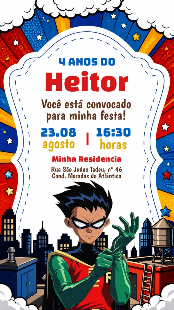 Convite Aniversário Robin Titãs Para Editar Online