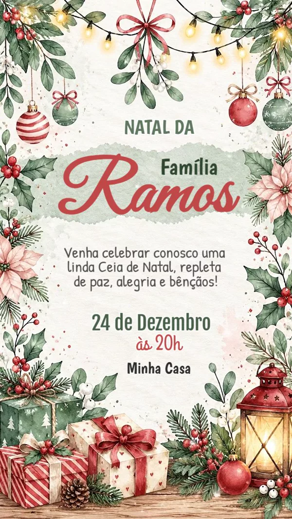 Convite Animado Aniversário Natal Ceia Família Para Editar Online