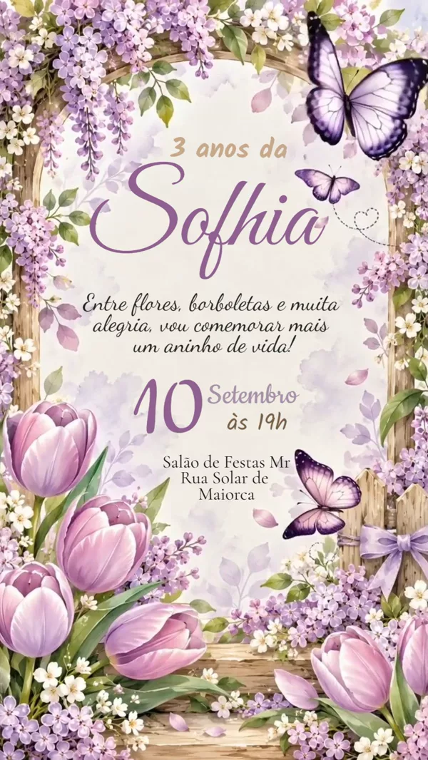 Convite Animado Aniversário Jardim Borboletas Para Editar Online