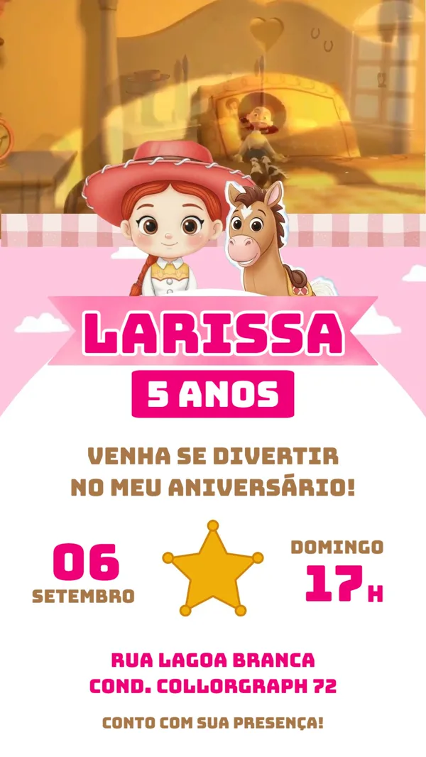 Convite Animado Jessie Toy Story Rosa Para Aniversário