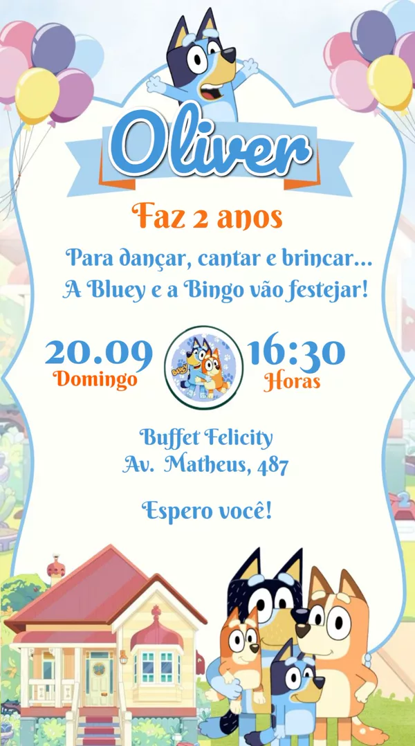 Convite Aniversário Bluey Família Para Editar Online