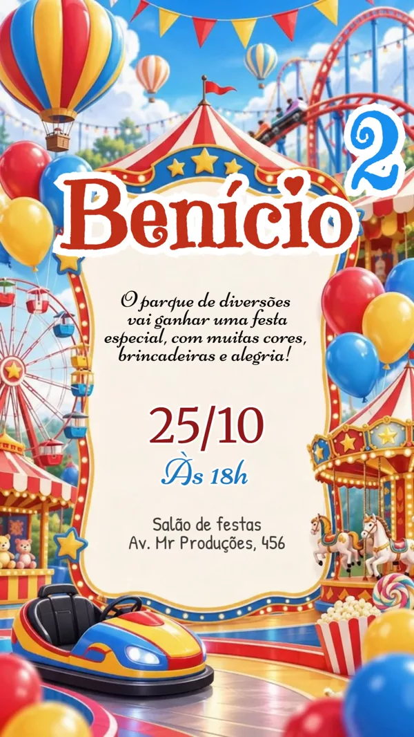 Convite Animado Aniversário Parque de Circo Para Editar Online