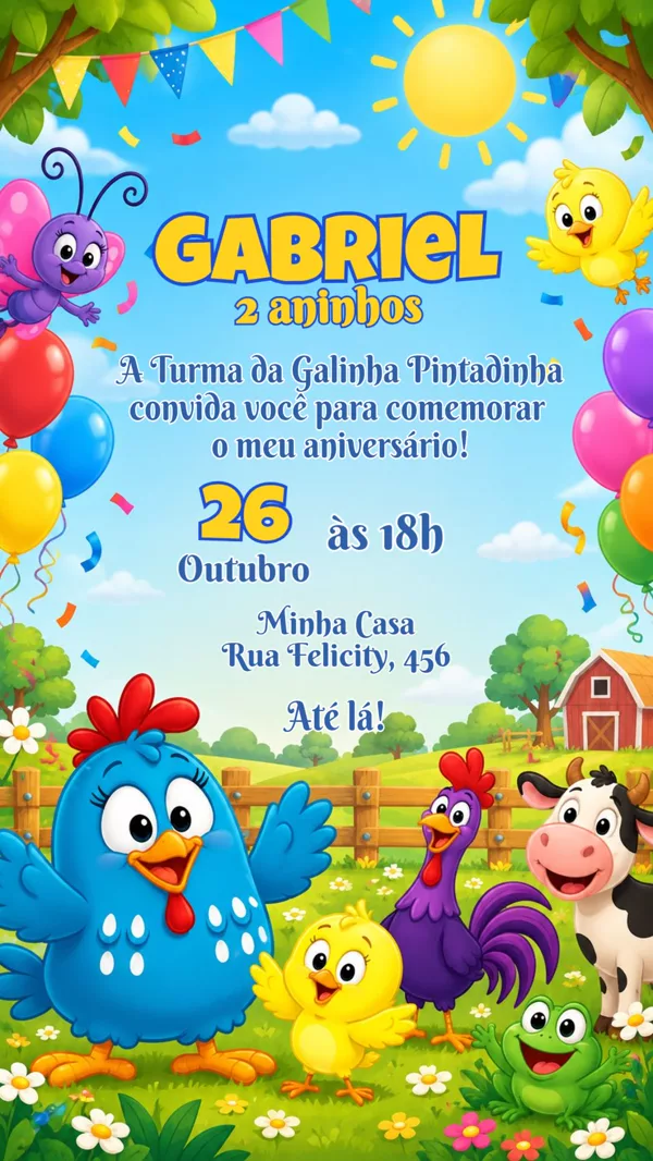 Convite Aniversário Galinha Pintadinha Azul Para Editar Online