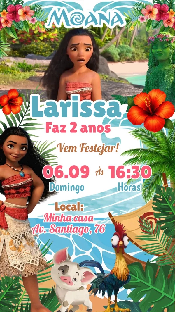 Convite Animado Aniversário Moana Praia Tropical Para Editar Online