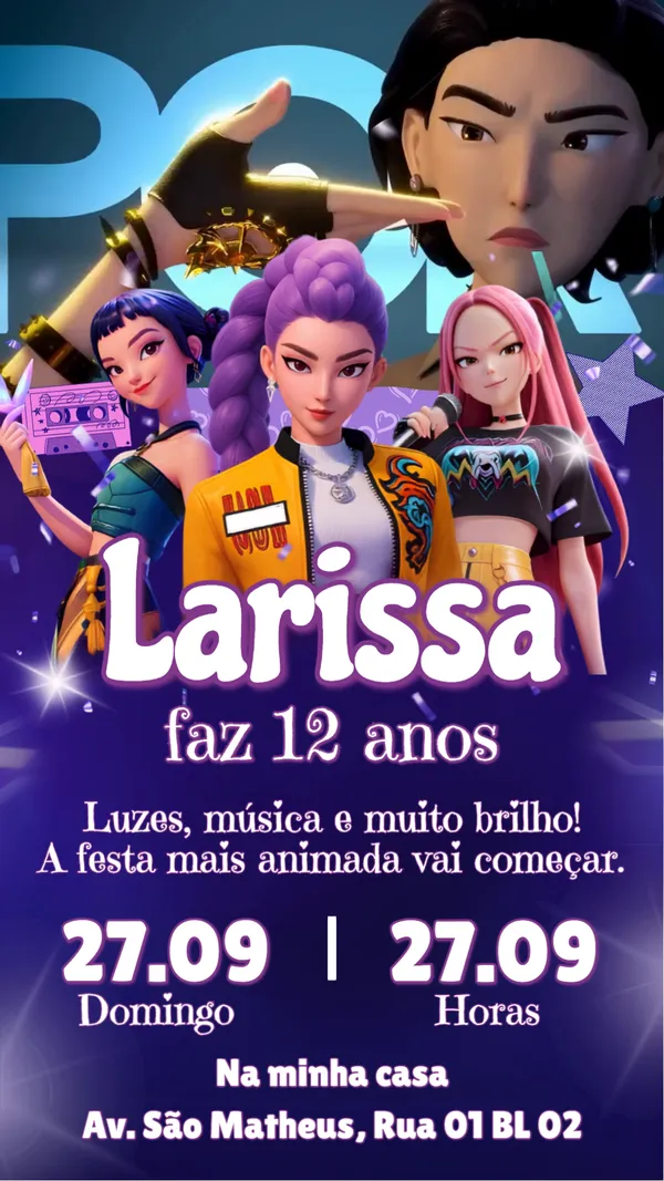 Convite Animado Aniversário Guerreiras Kpop Roxo Para Editar Online