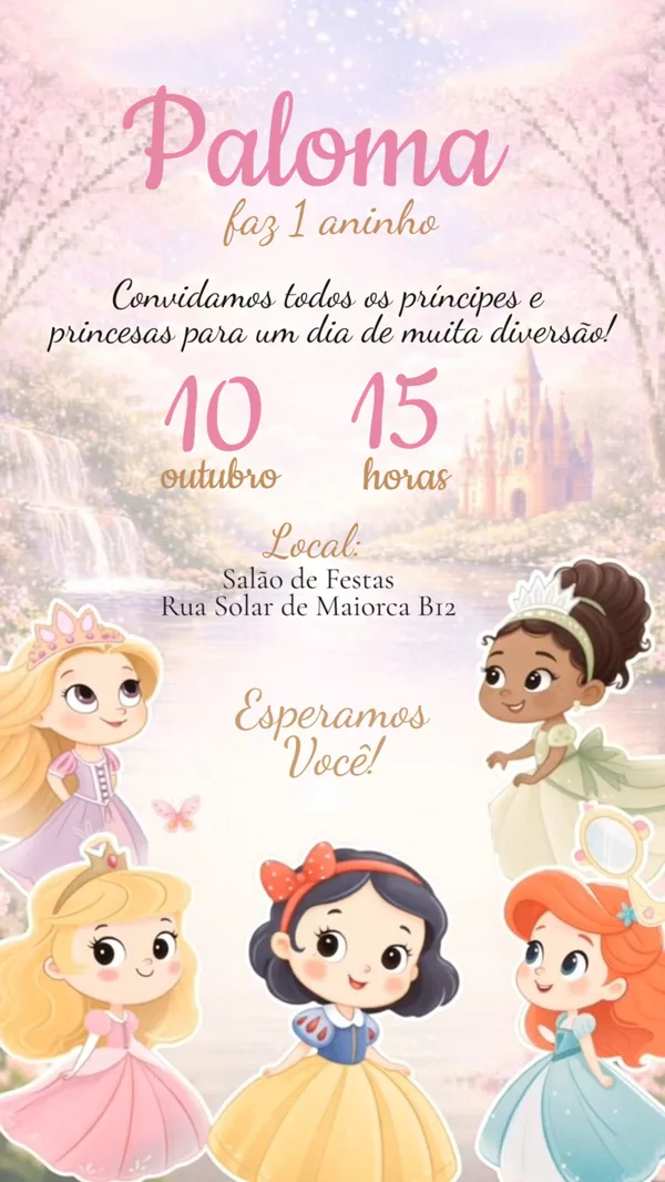 Convite Animado Aniversário Princesas Baby Para Editar Online
