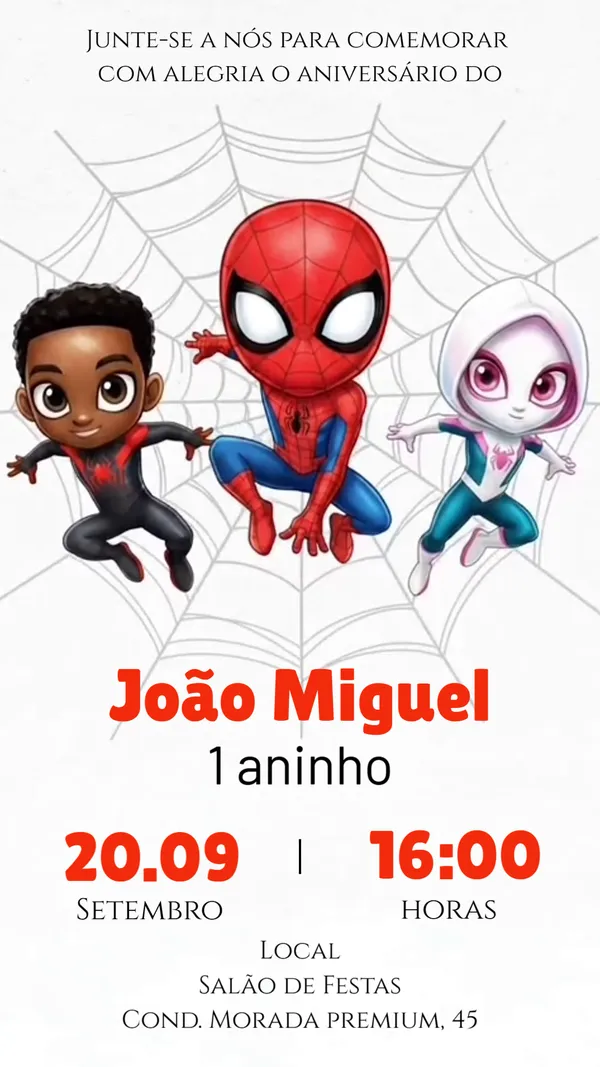 Convite Animado Aniversário Homem-Aranha e Amigos Para Editar Online