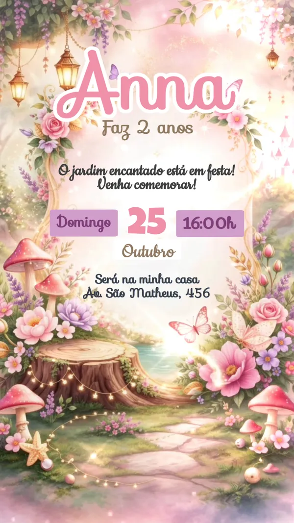 Convite Animado Aniversário Jardim Flores Para Editar Online