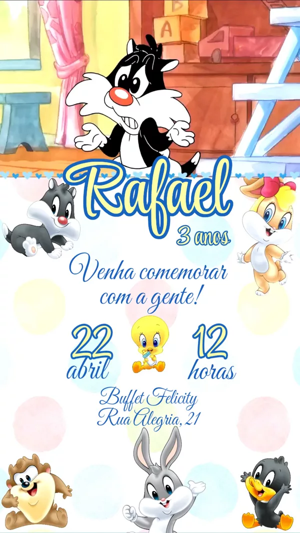Convite Animado Aniversário Baby Looney Infantil Para Editar Online