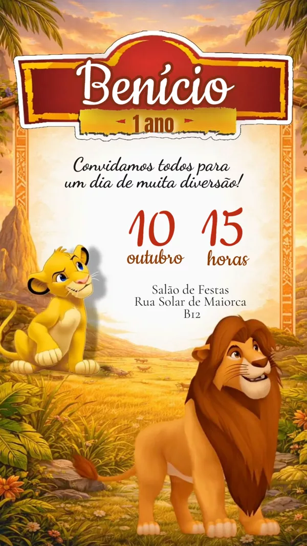 Convite Animado Aniversário Rei Savana Para Editar Online
