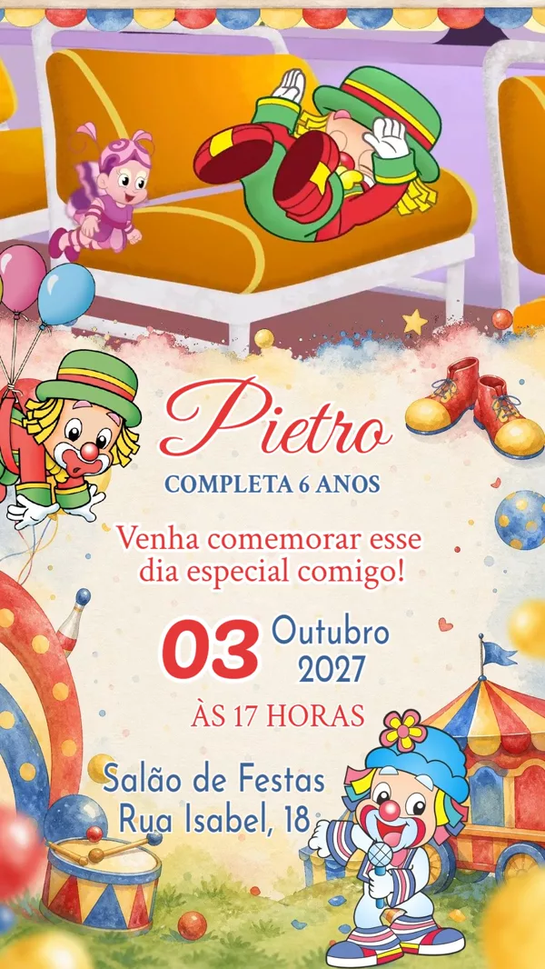 Convite Animado Aniversário Patati Patatá Circo Para Editar Online