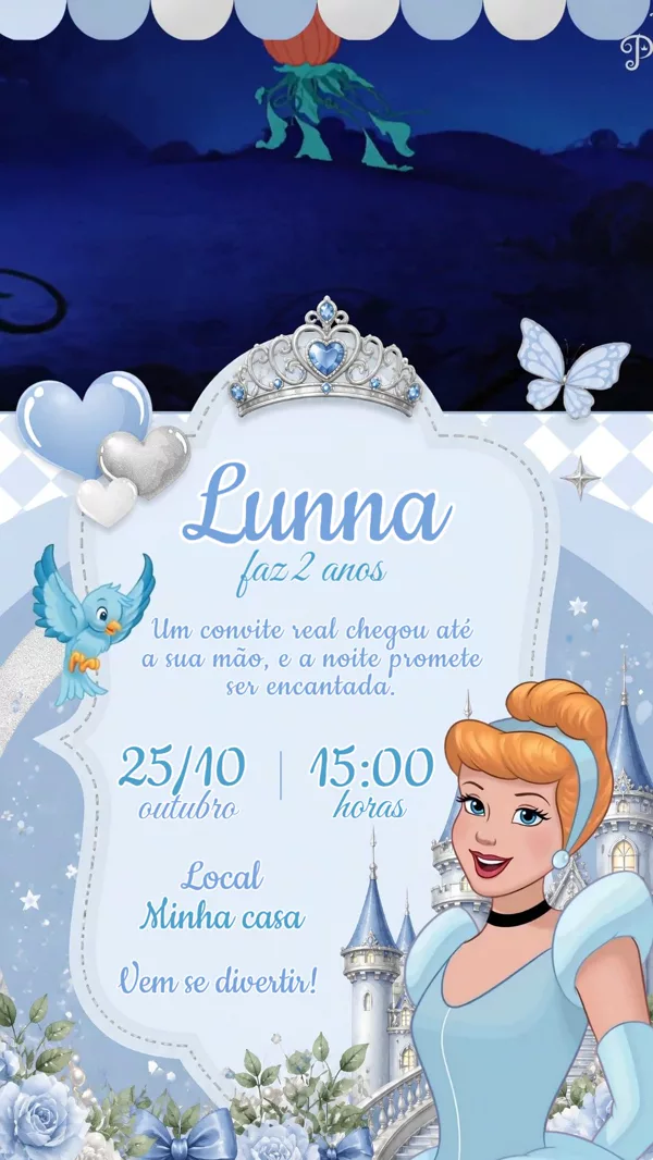 Convite Animado Aniversário Cinderela Para Editar Online