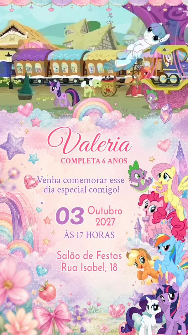 Convite Animado Aniversário My Little Pony Trem Para Editar Online