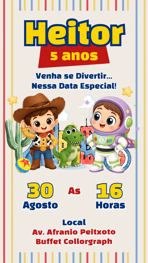 Convite Aniversário Toy Story Para Editar Online