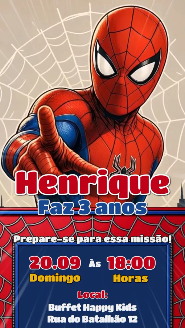 Convite Animado Aniversário Homem Aranha Herói Para Editar Online