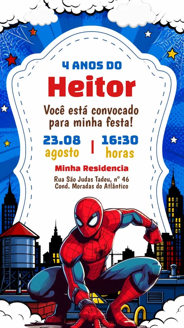 Convite Aniversário Homem-Aranha Azul Para Editar Online