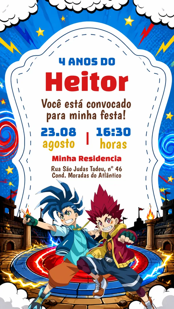 Convite Aniversário Beyblade Anime Para Editar Online