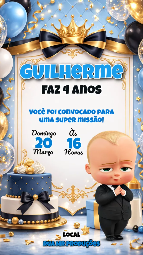 Convite Aniversário Poderoso Chefinho Para Editar Online