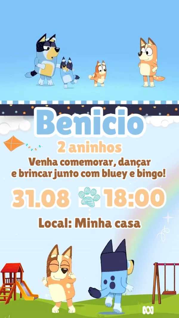 Convite Animado Aniversário Bluey Parquinho Para Editar Online