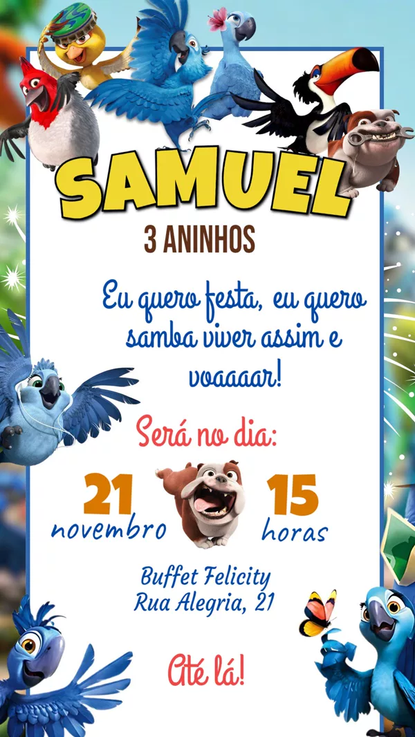 Convite Aniversário Rio Passarinhos Para Editar Online