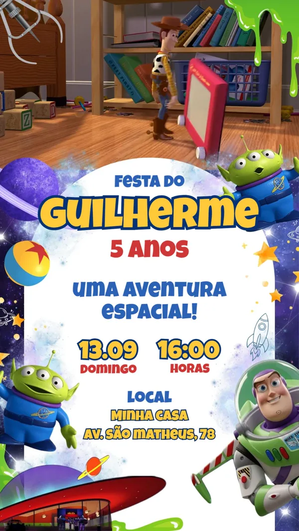 Convite Animado Aniversário Toy Story e Buzz Lightyear