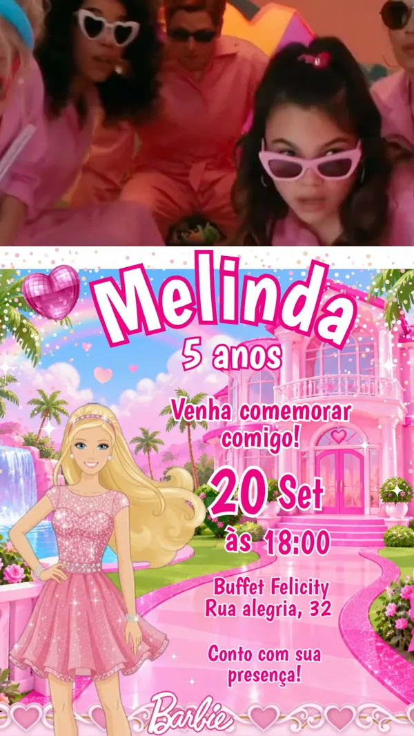 Convite Animado Aniversário Barbie Casa dos Para Editar Online