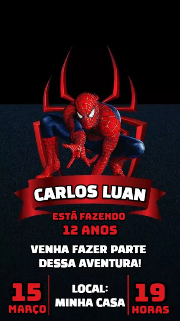 Convite Animado Aniversário Homem Aranha Herói Preto Para Editar Online