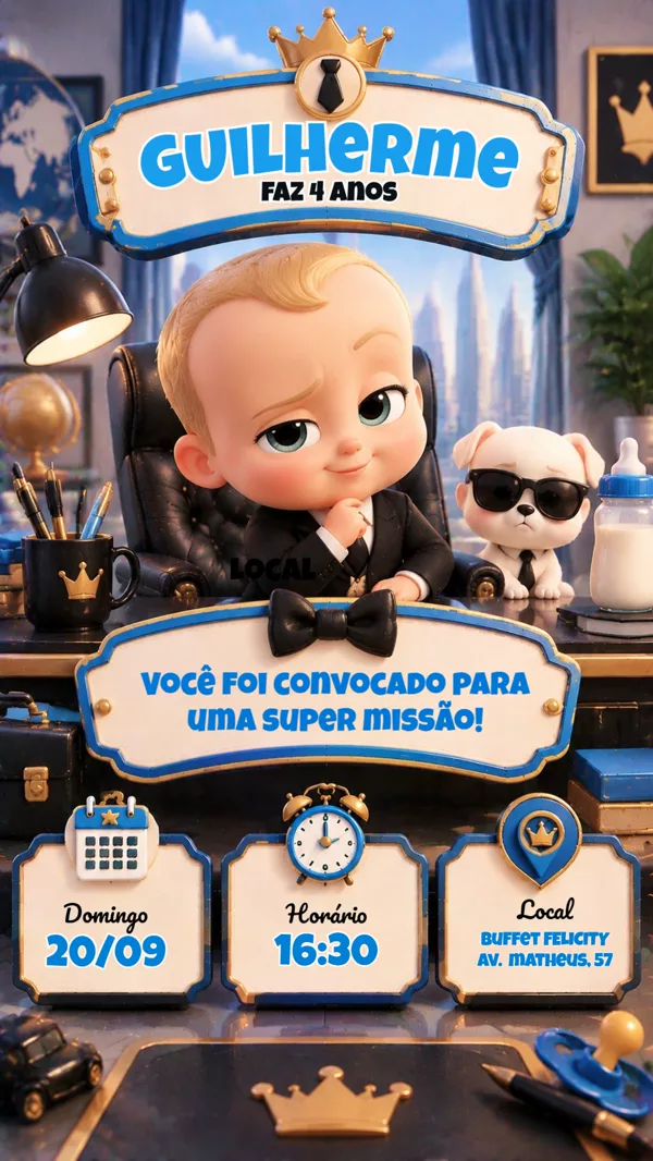 Convite Aniversário Poderoso Chefinho Para Editar Online