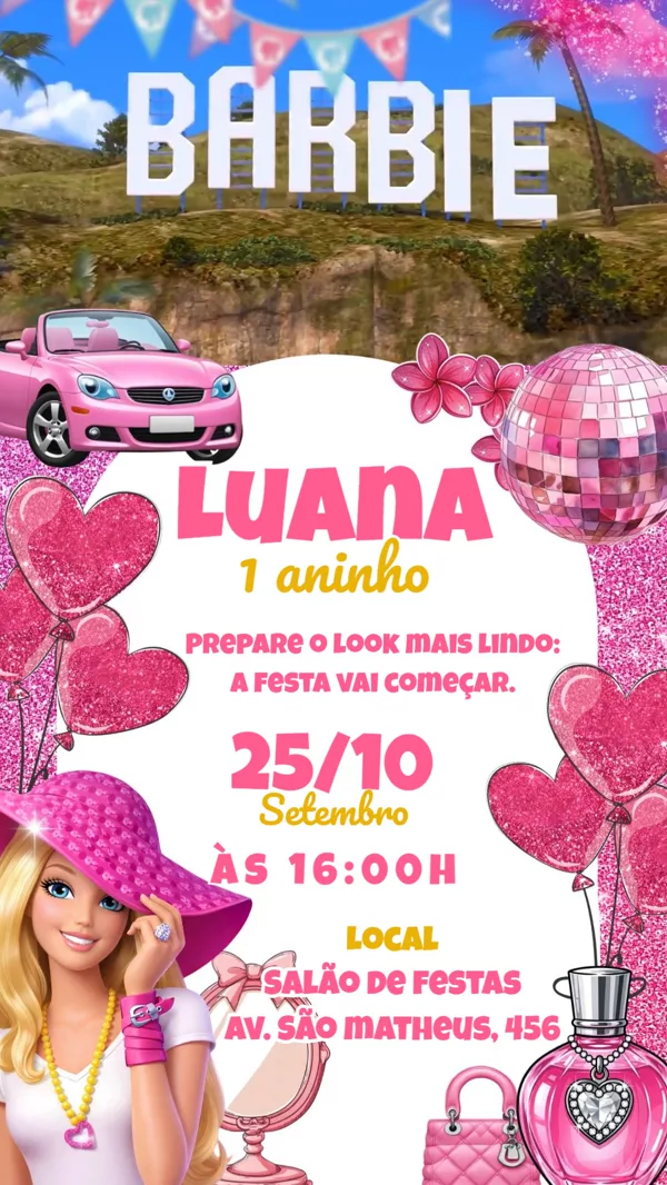 Convite Animado Aniversário Barbie Festa Para Editar Online