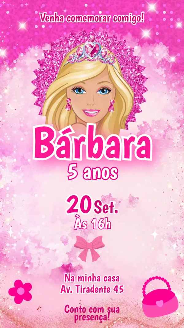 Convite Animado Aniversário Barbie Princesa Para Editar Online