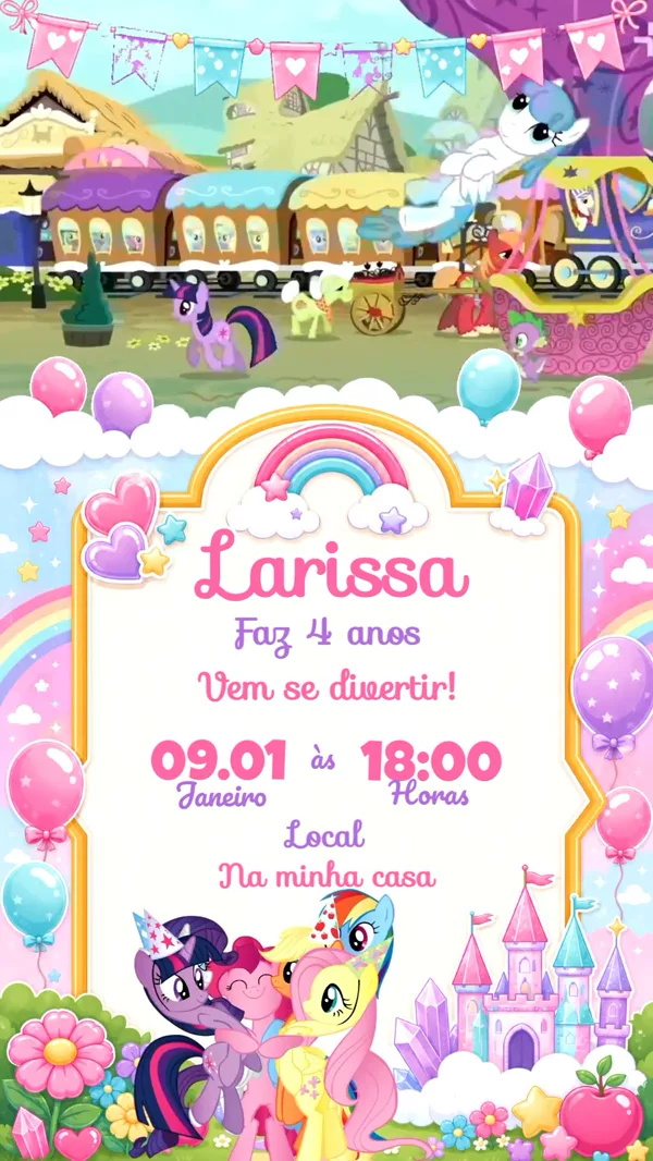 Convite Animado Aniversário My Little Poney Para Editar Online